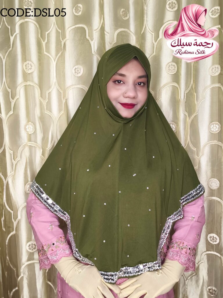 অলিভ গ্রিন স্টোন ওয়ার্ক রেডি হিজাব DSL05