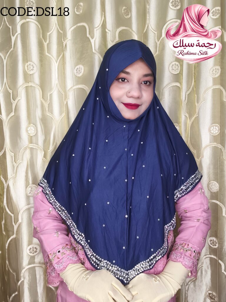 মিডনাইট নেভি স্টোন ওয়ার্ক রেডি হিজাব DSL18