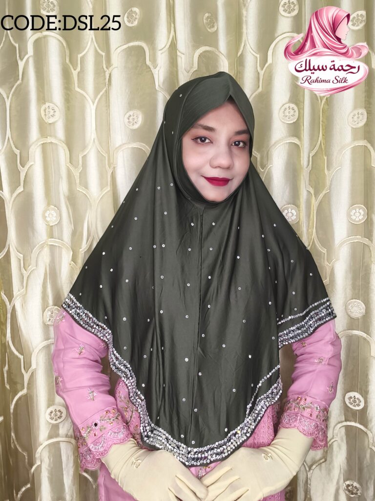 ডিপ অলিভ স্টোন ওয়ার্ক রেডি হিজাব DSL25