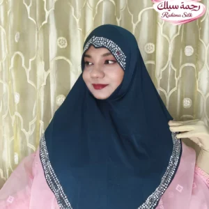 নেভি ব্লু বর্ডার স্টোন ওয়ার্ক রেডি হিজাব DSM12