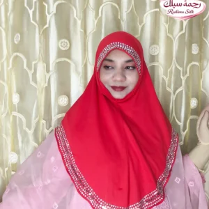 লাল বর্ডার স্টোন ওয়ার্ক রেডি হিজাব DSM18