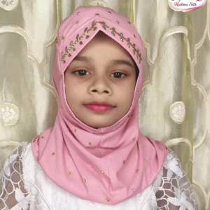 বেবি পিংক কিডস স্টোন ওয়ার্ক রেডি হিজাব KH03