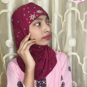 মেরুন কিডস স্টোন ওয়ার্ক রেডি হিজাব KH18