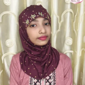 ডার্ক মেরুন কিডস স্টোন ওয়ার্ক রেডি হিজাব KH35