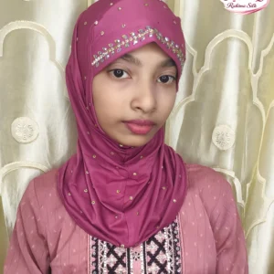 ধূসর গোলাপি কিডস স্টোন ওয়ার্ক রেডি হিজাব KH37