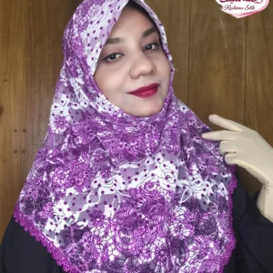 বেগুনী প্রিন্ট শর্ট রেডি হিজাব N02