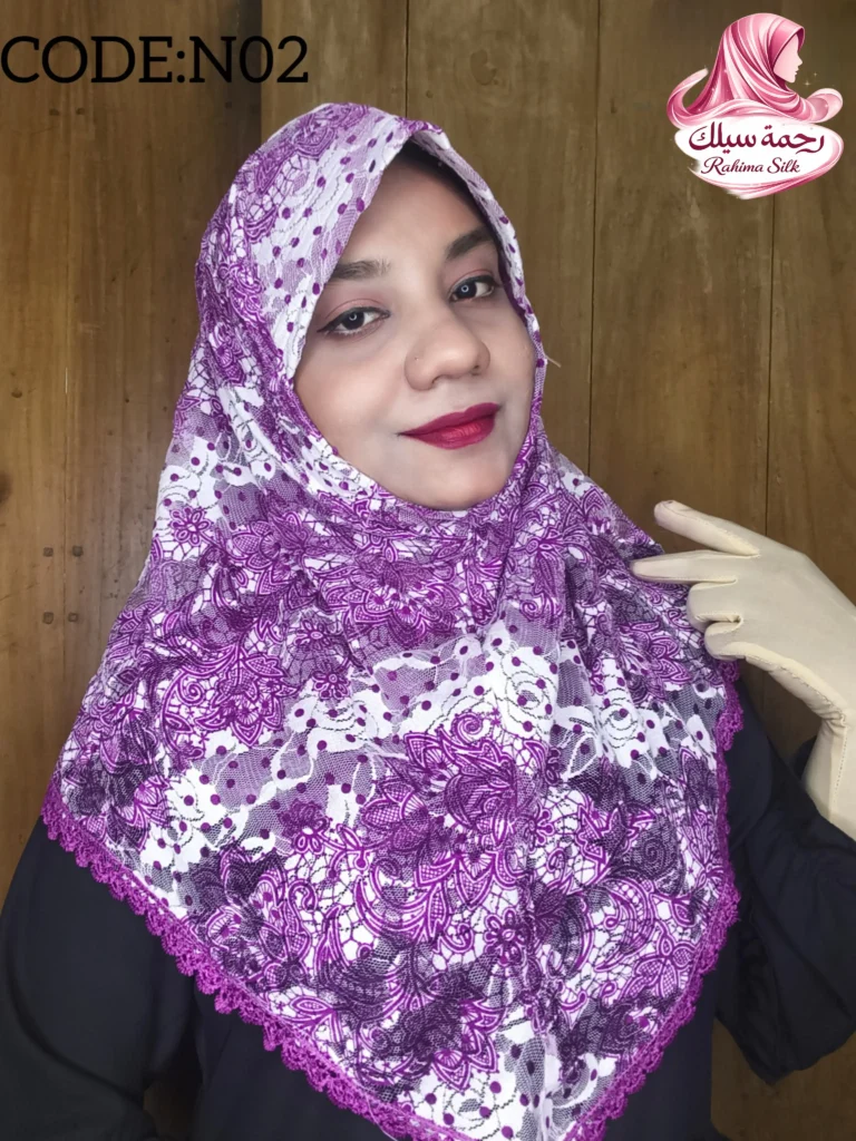 বেগুনী প্রিন্ট শর্ট রেডি হিজাব N02