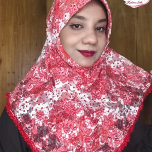 কোরাল রেড প্রিন্ট শর্ট রেডি হিজাব N17