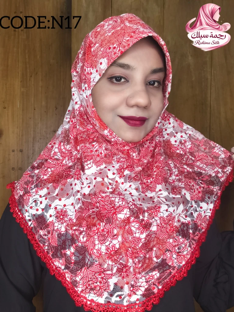 কোরাল রেড প্রিন্ট শর্ট রেডি হিজাব N17