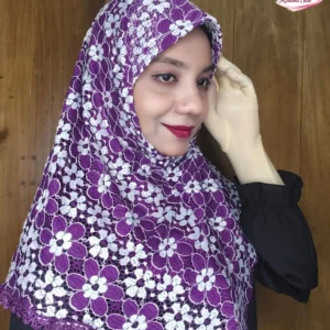 বেগুনী প্রিন্ট শর্ট নেট রেডি হিজাব N45
