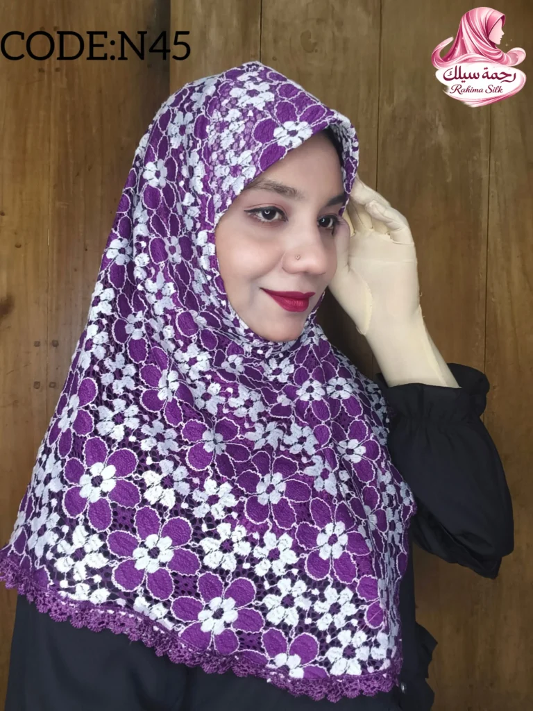 বেগুনী প্রিন্ট শর্ট নেট রেডি হিজাব N45