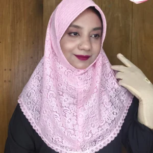 বেবি পিংক শর্ট নেট রেডি হিজাব N54