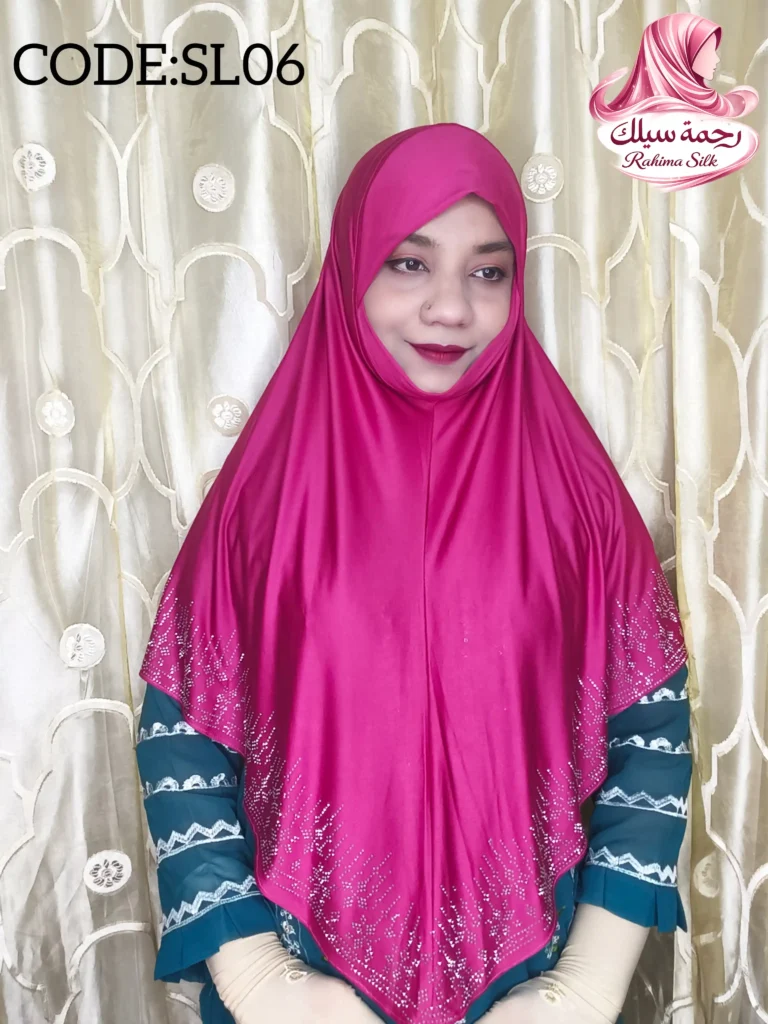 হট পিংক রেইনস্টোন ওয়ার্ক হিজাব SL06