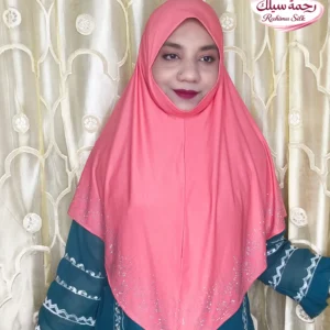পিচ পিংক রেইনস্টোন ওয়ার্ক হিজাব SL21