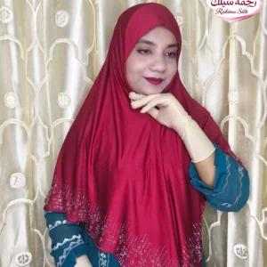 লাল মেরুন রেইনস্টোন ওয়ার্ক হিজাব SL22