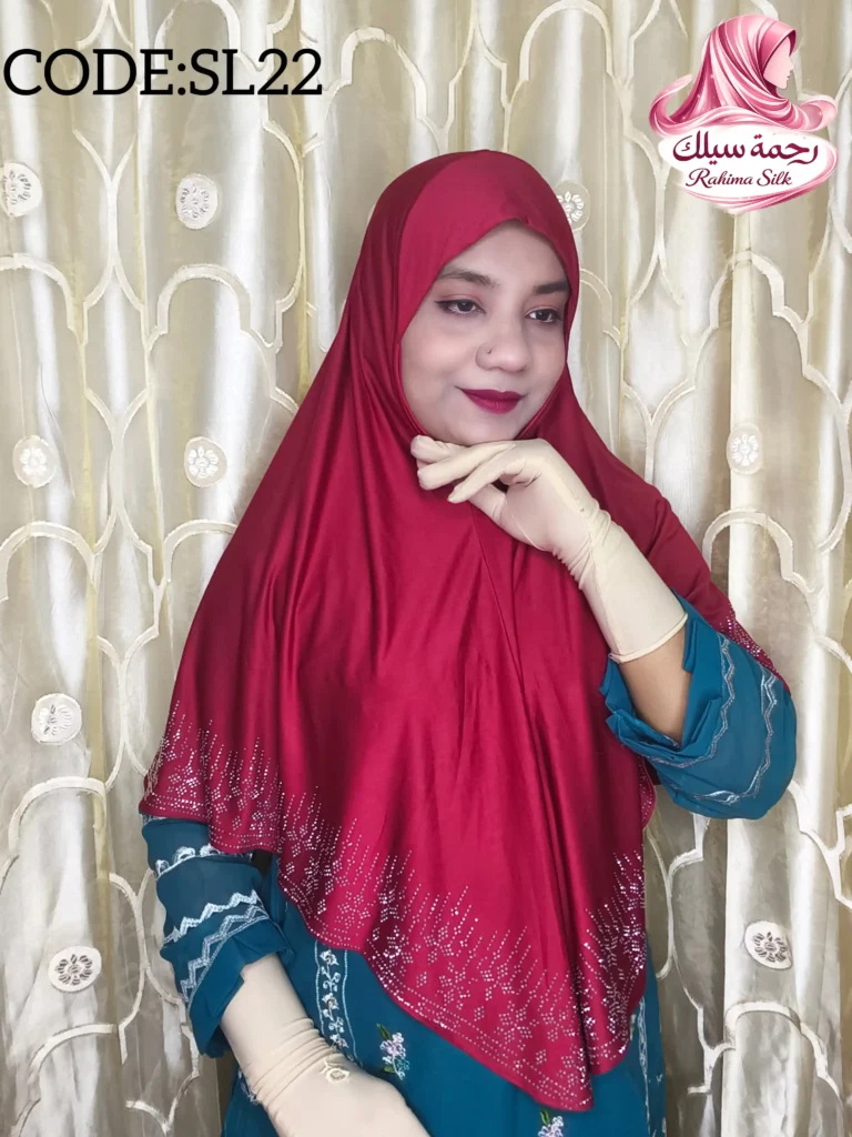 লাল মেরুন রেইনস্টোন ওয়ার্ক হিজাব SL22