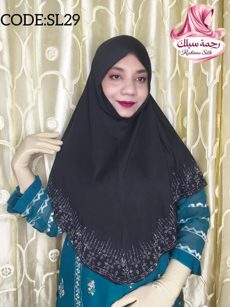 কালো রেইনস্টোন ওয়ার্ক হিজাব SL29