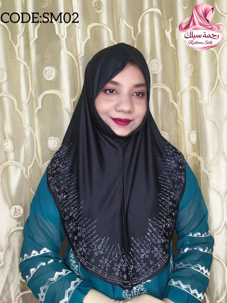 কালো রেইনস্টোন ওয়ার্ক হিজাব SM02