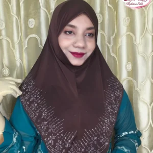 ডার্ক ব্রাউন রেইনস্টোন ওয়ার্ক হিজাব SM24