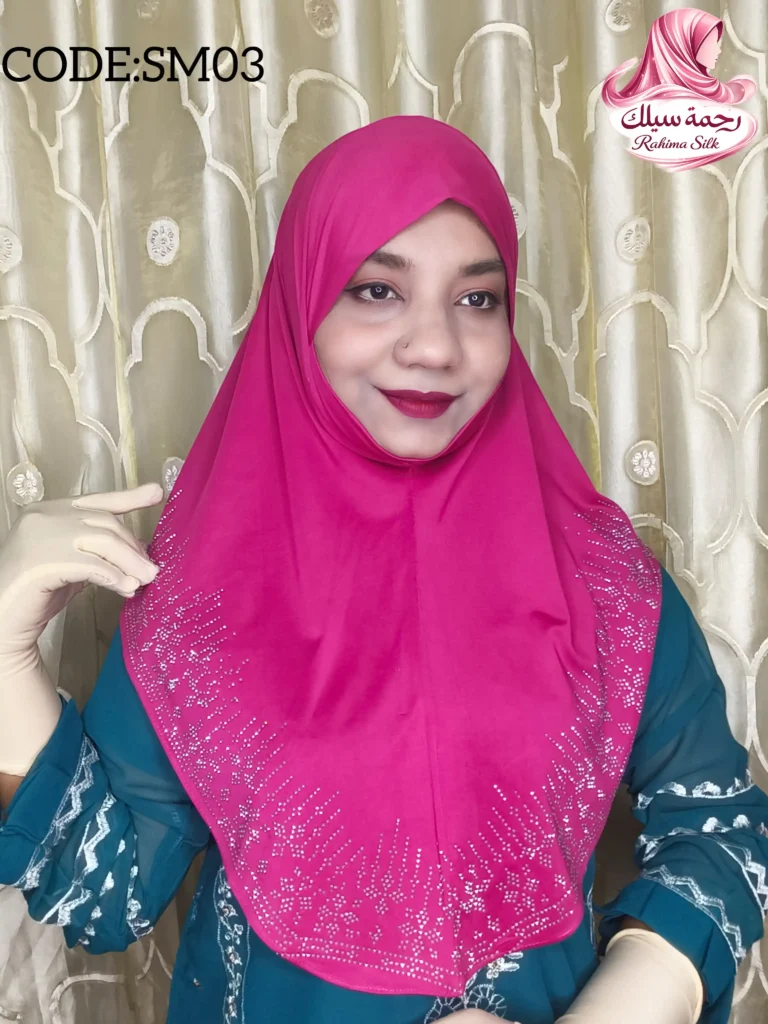 হট পিংক রেইনস্টোন ওয়ার্ক হিজাব SM03