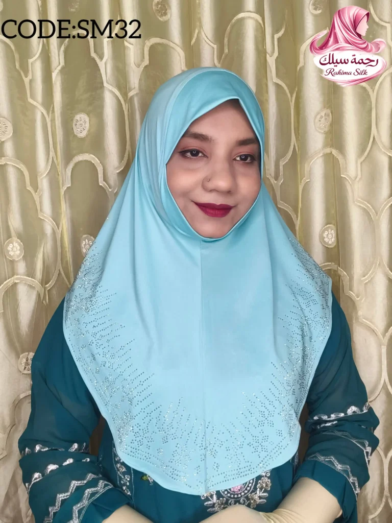 হালকা আকাশী রেইনস্টোন ওয়ার্ক হিজাব SM32