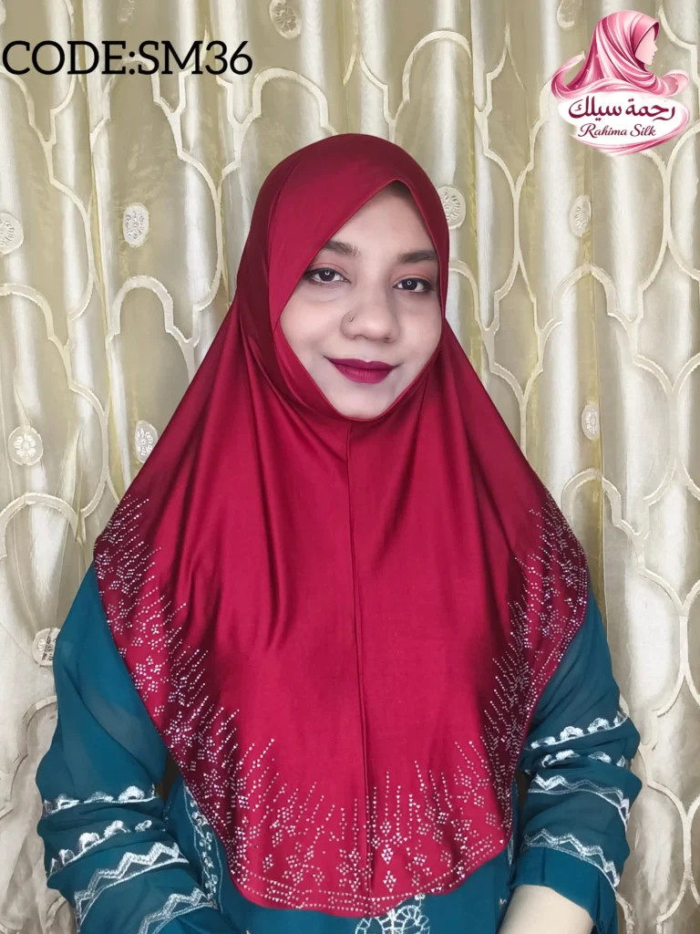 লাল মেরুন রেইনস্টোন ওয়ার্ক হিজাব SM36