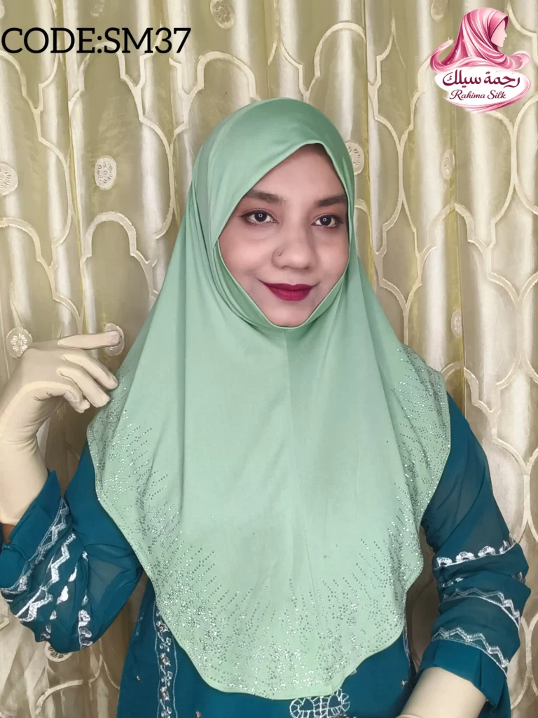 মিন্ট গ্রিন রেইনস্টোন ওয়ার্ক হিজাব SM37
