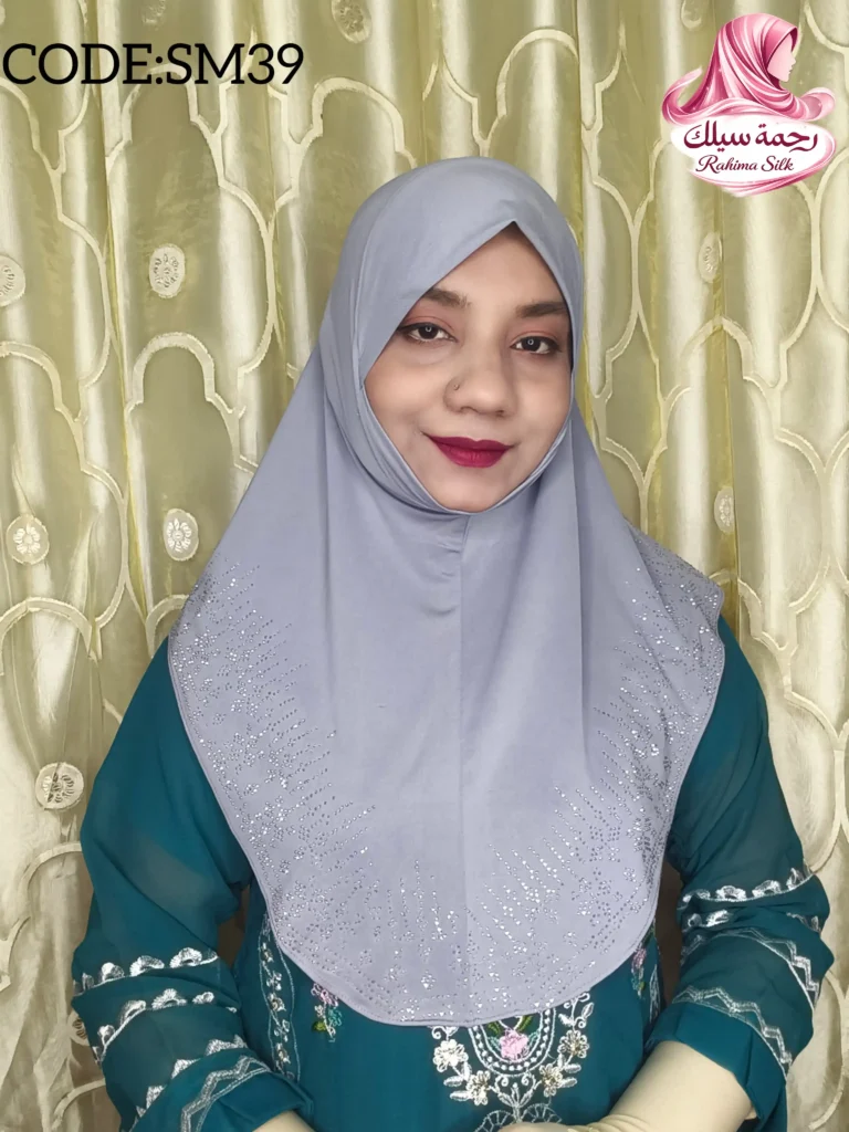 হালকা গ্রে রেইনস্টোন ওয়ার্ক হিজাব SM39