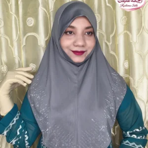 গ্রে রেইনস্টোন ওয়ার্ক হিজাব SM04