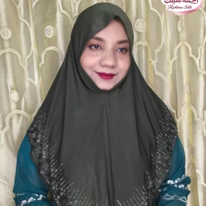 ডার্ক অলিভ রেইনস্টোন ওয়ার্ক হিজাব SM43