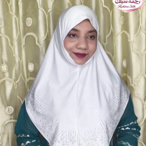 সাদা রেইনস্টোন ওয়ার্ক হিজাব SM08